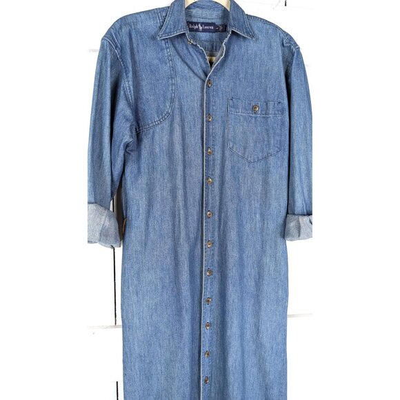 Vintage Ralph Lauren blue jean denim fitted long cardigan dress jacket - Picture 5 of 7